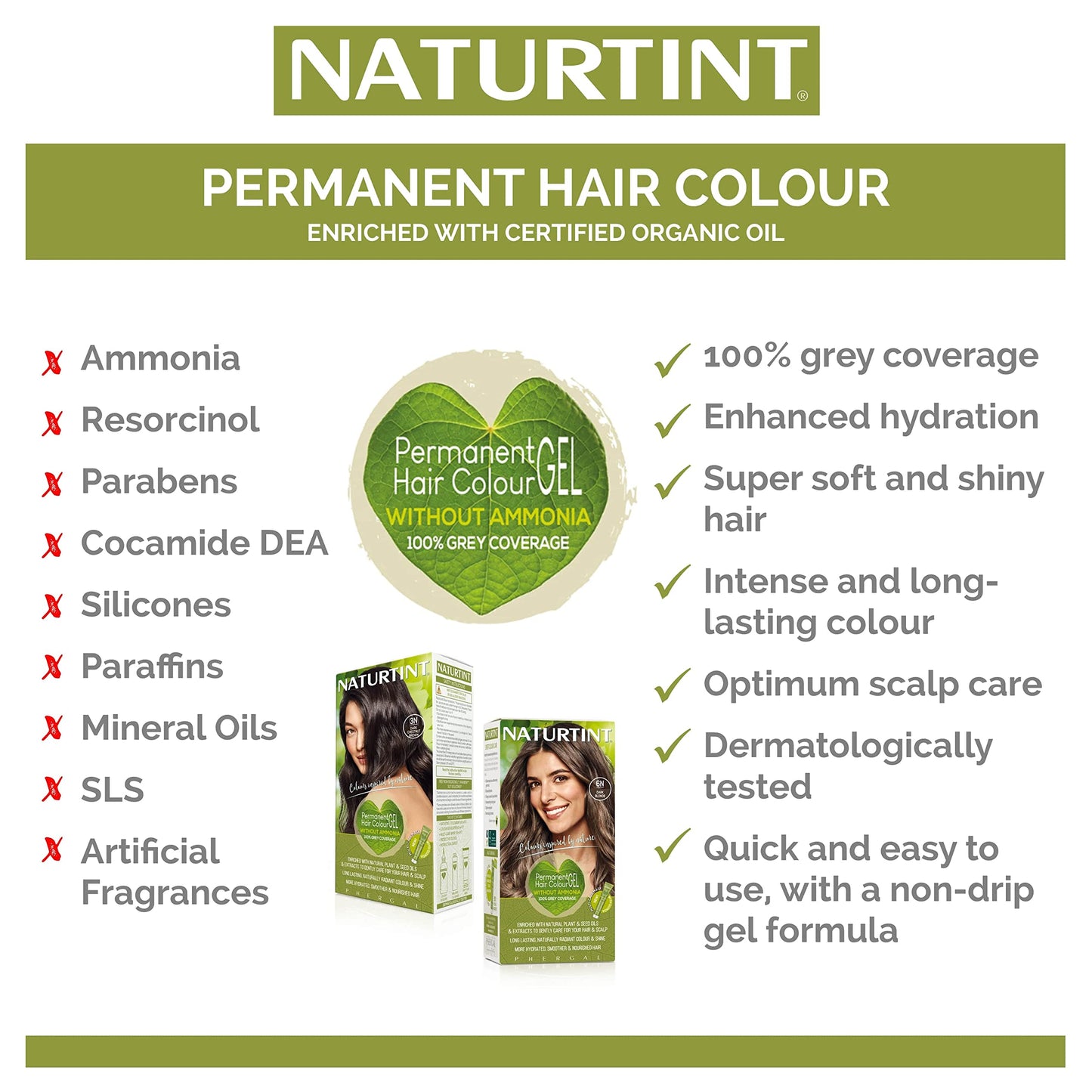 Naturtint Permanent Hair Colour Gel 5W Radiant Medium Brown, Plant Enriched, Ammonia Free, Long Lasting Grey Coverage and Radiant Colour, Nourishment and Protection