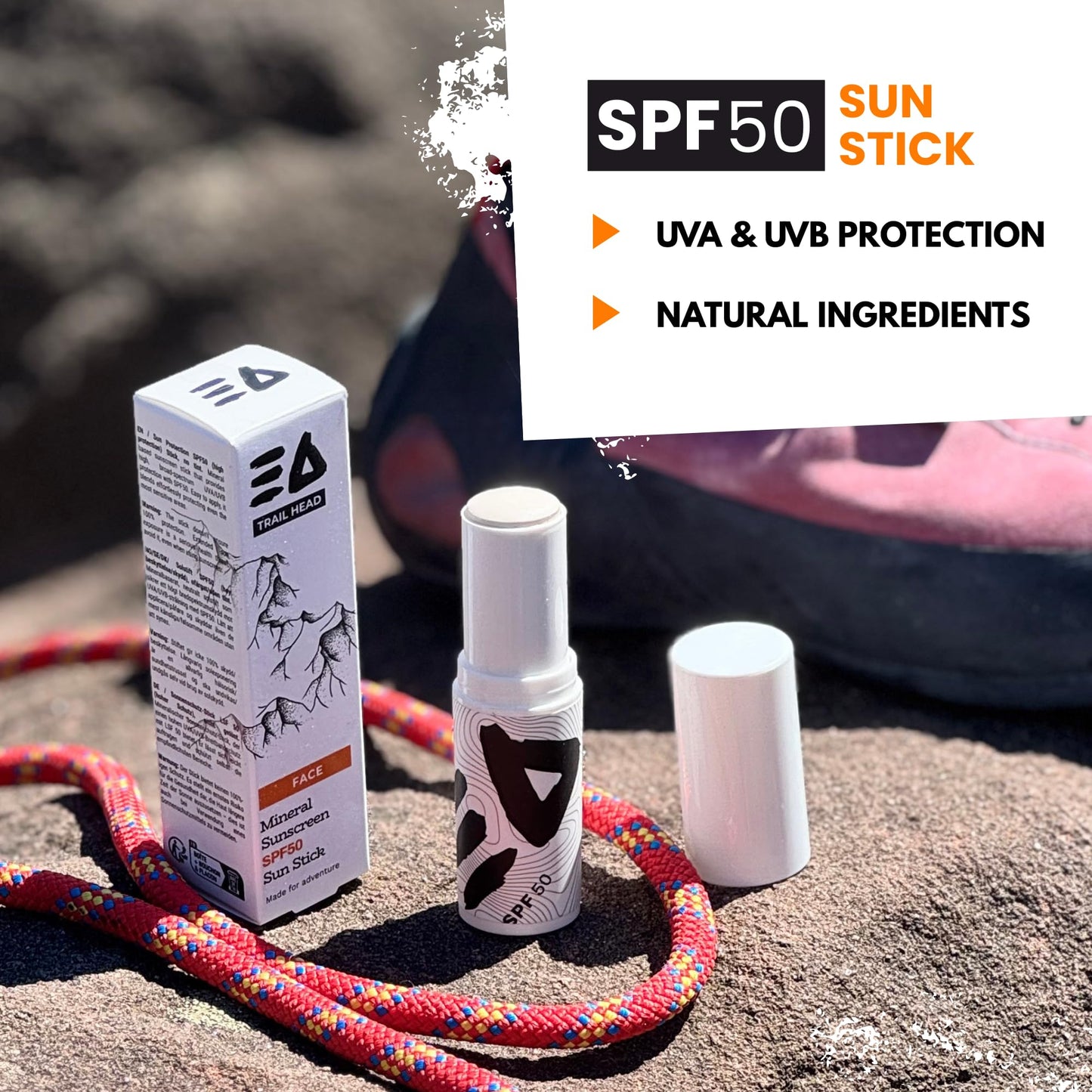 TRAIL HEAD Adventure Sun Stick SPF 50 High Performance Mineral Zinc Sunscreen Face & Lips