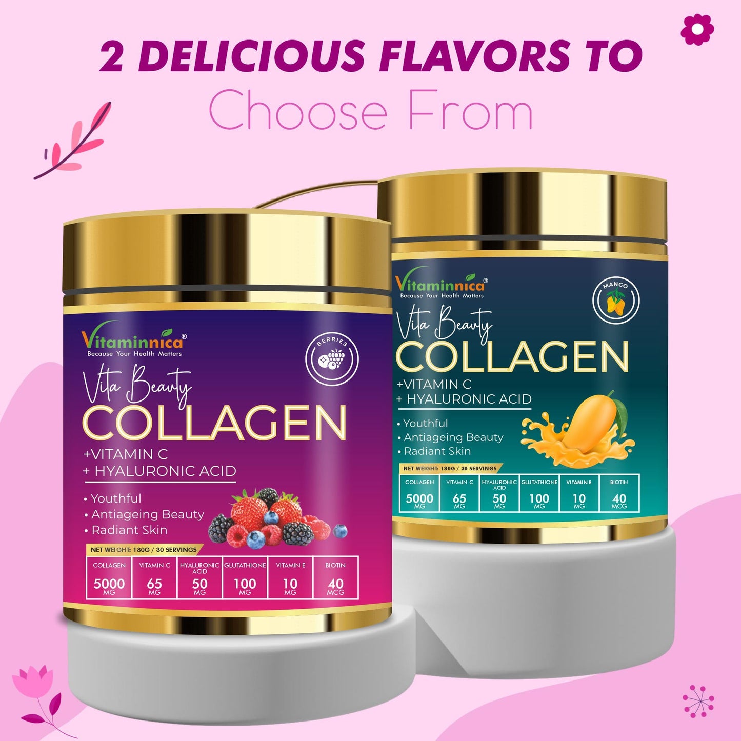 Vitaminnica Vita Beauty Collagen Powder Type I & III - 180g-30 Servings | Skin, Muscles, Joints & Gut Health (Mango)