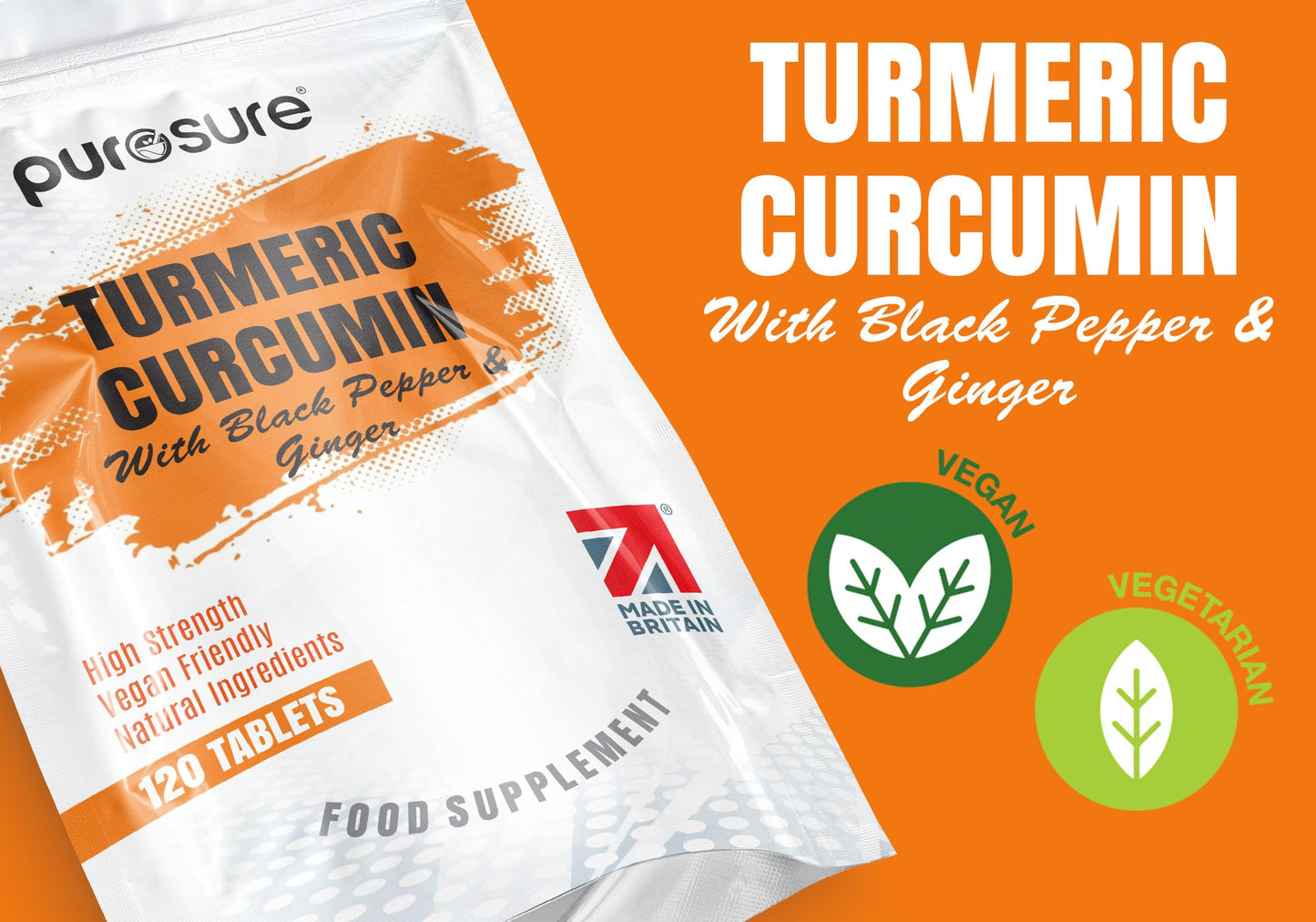 PuroSure Purosure Organic Turmeric (Curcuma Longa) Capsules High Strength and Organic Black Pepper with Active Curcumin with Organic Ginger - 120 Vegetarian and Vegan Organic Capsules