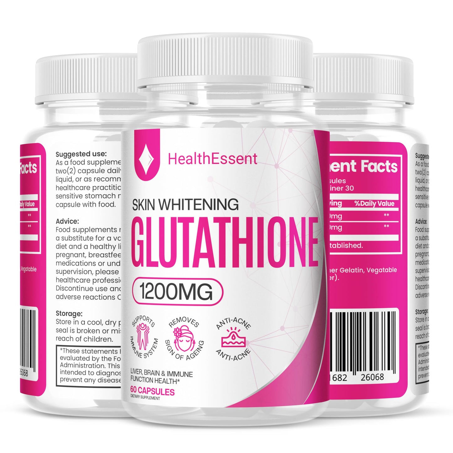 Glutathione Capsules Skin Whitening, Collagen, Unreduced Glutathione Skin Whitening, Glutathione, 1200mg - 60 Capsules