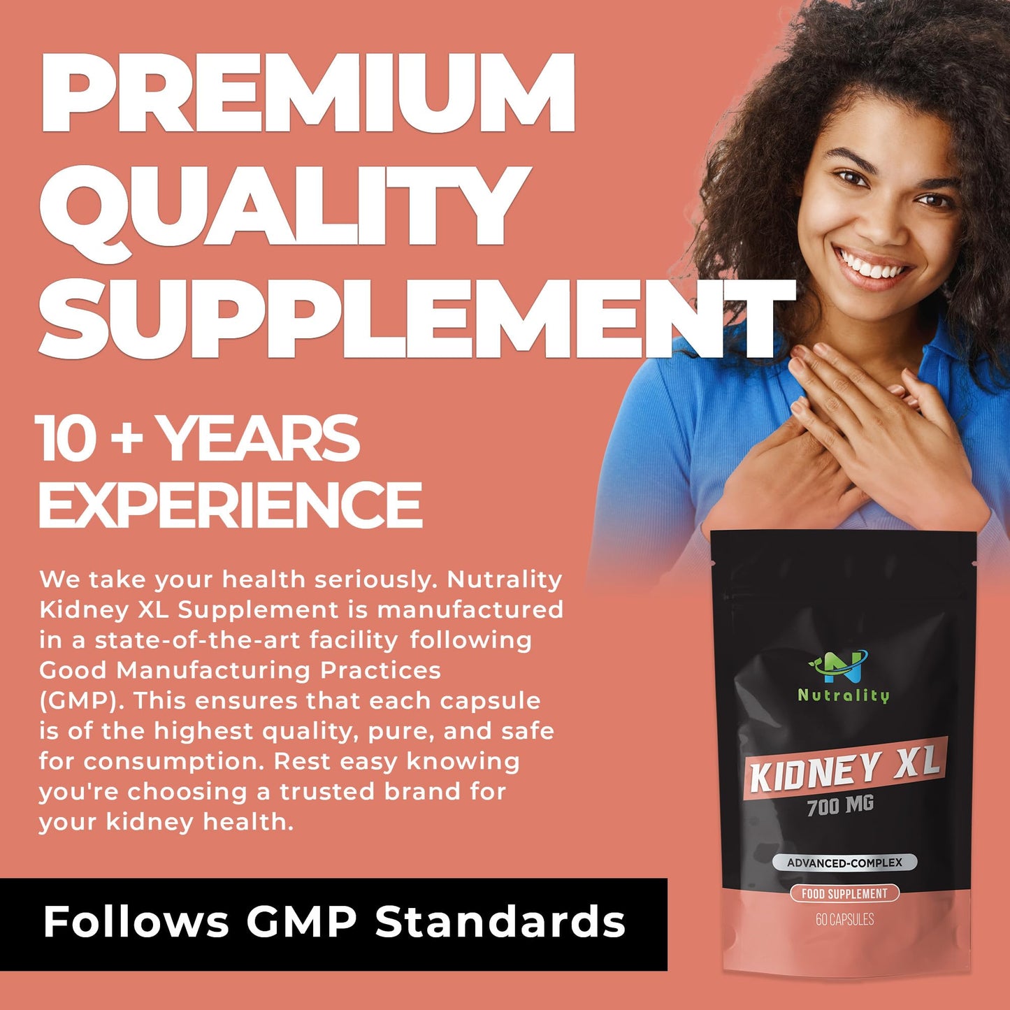 Nutrality Kidney XL Supplement 700mg Advanced Complex | Promotes Healthy Kidney Function and Urinary Tract Health | Natural Ingredients, Cranberry Extract | 60 Capsules. Vegan