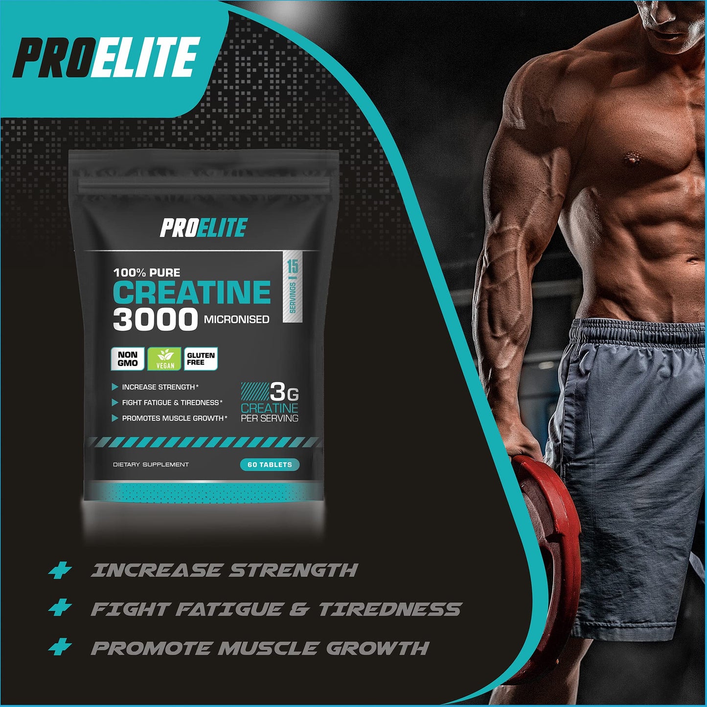 Creatine Monohydrate 3000mg - 420 Tablets - Gym Energy Supplement for Men & Women for Workout - Micronised Creatine Powder Capsules Alternative - Vegan & Keto Unflavoured by PROELITE