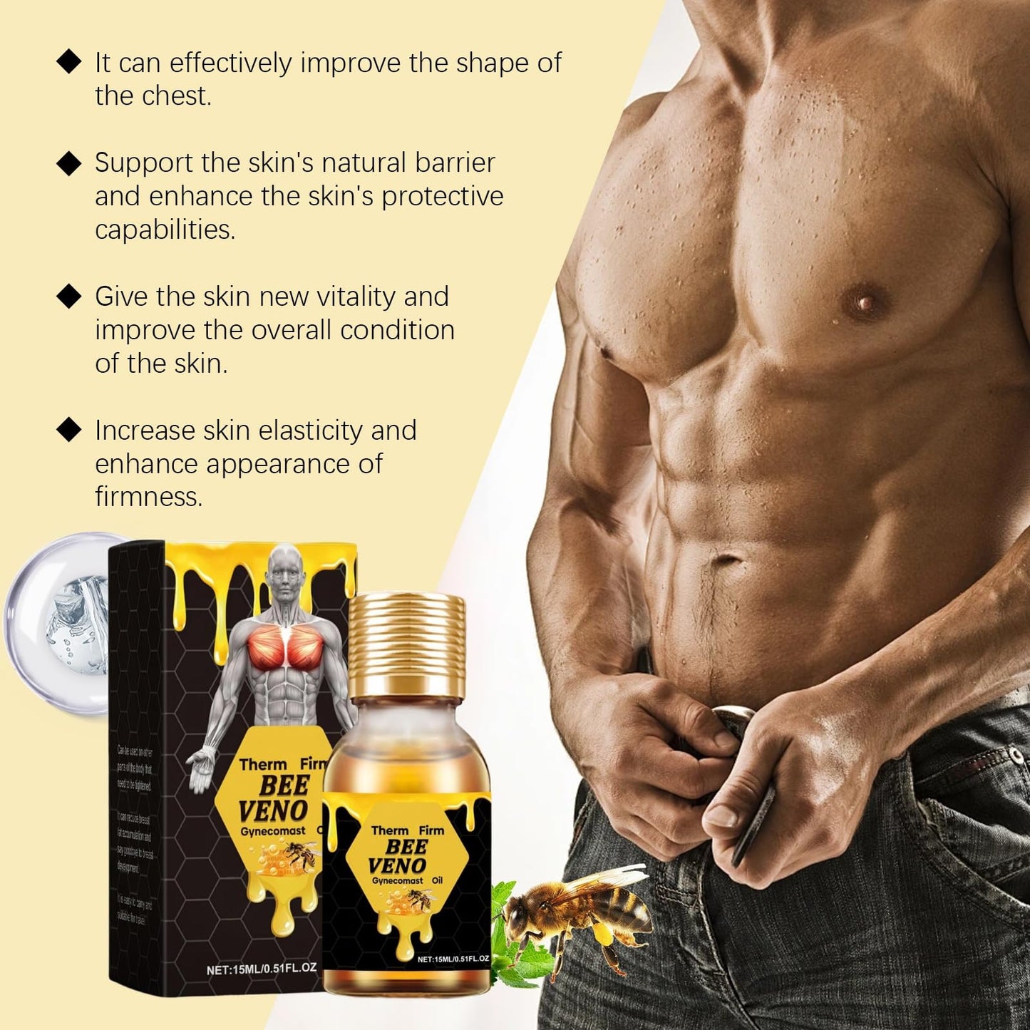 Therm/Ofirm Be/E Ven/Om Gyneco/Mastia Oil,Bee Ven/Om Gyneco/Mastia Heating Oil,Firming O/il for Men,Men Therm Bee Ve/Nom,Be/e Veno/M for Strengthen The Chest Muscles,Body Treatment Build His Body