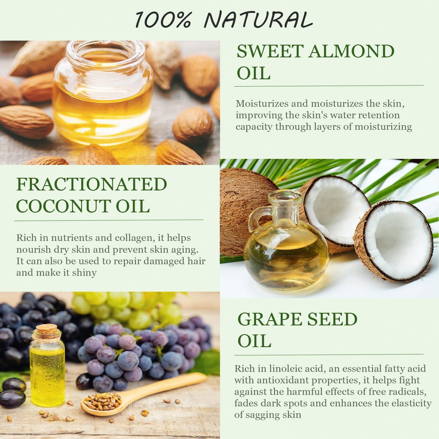 Veroa 【100Ml*3Pcs】VEROA Body Oil 100% Almond Oil & Grapeseed Oil & Pure Coconut Oil Set,Natural and Cold Pressed Body Oil for Women,Suitable for Skin, Hair, Massage,Hydrating and Nourishing
