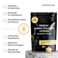 Inspiriko Marine Collagen Powder for Women - Marine Collagen with Hyaluronic Acid, Vitamin C, Biotin & MSM. Hydrolyzed Collagen Peptides Powder. 30 Servings