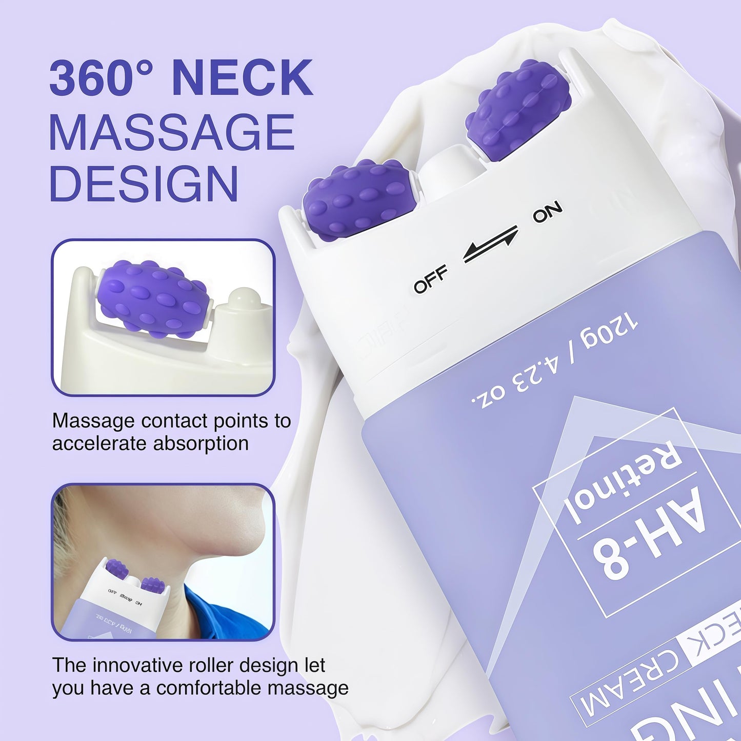 TMYIOYC ANGEL SILK AH-8 Collagen Neck Firming Cream - Best for Tightening Sagging Skin, Neck Cream for Sagging and Tighten, Retinol Neck Tightening Cream with Roller, Tighten and Lift Neck Cream 2pcs