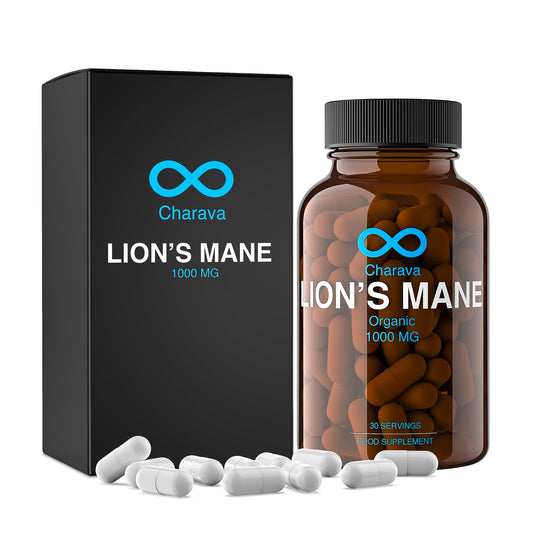 Charava Lions Mane Mushroom 1000mg (Organic) - 30 Servings - Lion's Mane Supplement - Lion's Mane Mushrooms Extract