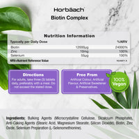 Horbäach Biotin Tablets 12000ug | 180 Count | High Strength Complex with Zinc and Selenium | Vegan Supplement | by Horbaach