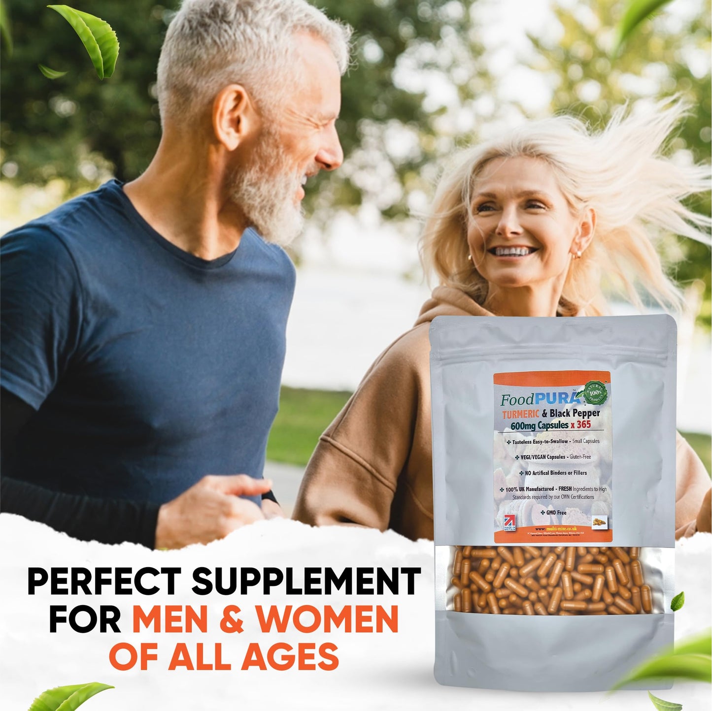FoodPURA Turmeric with Black Pepper Capsules High Strength 600mg HACCP Certified, Manufactured in The UK by FoodPURA 1 Pack of 365 Capsules