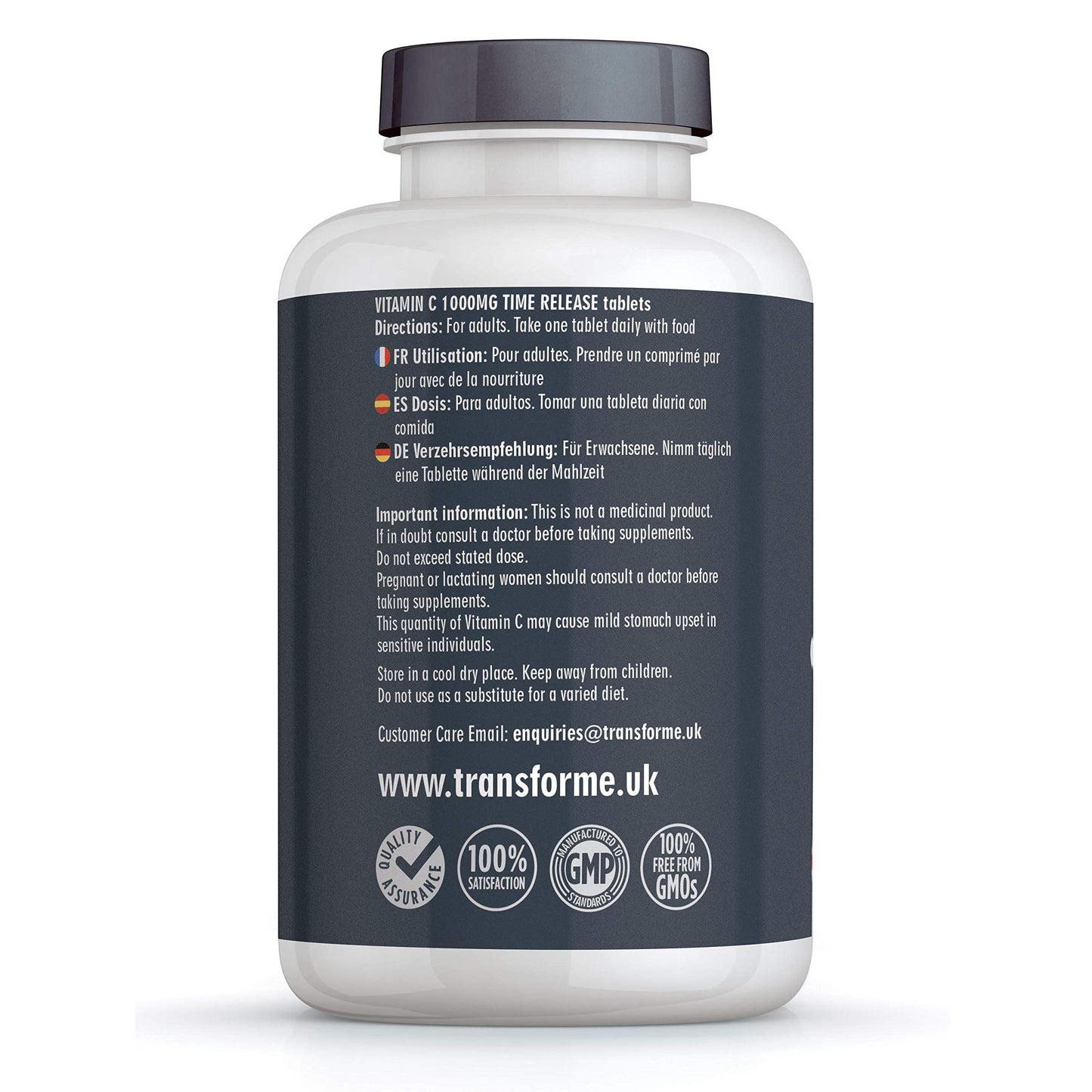 Transforme Vitamin C Time Release 1000mg | 180 Vegetarian & Vegan Tablets | with Rose HIPS and Bioflavonoids | High Strength | 6 Month Supply
