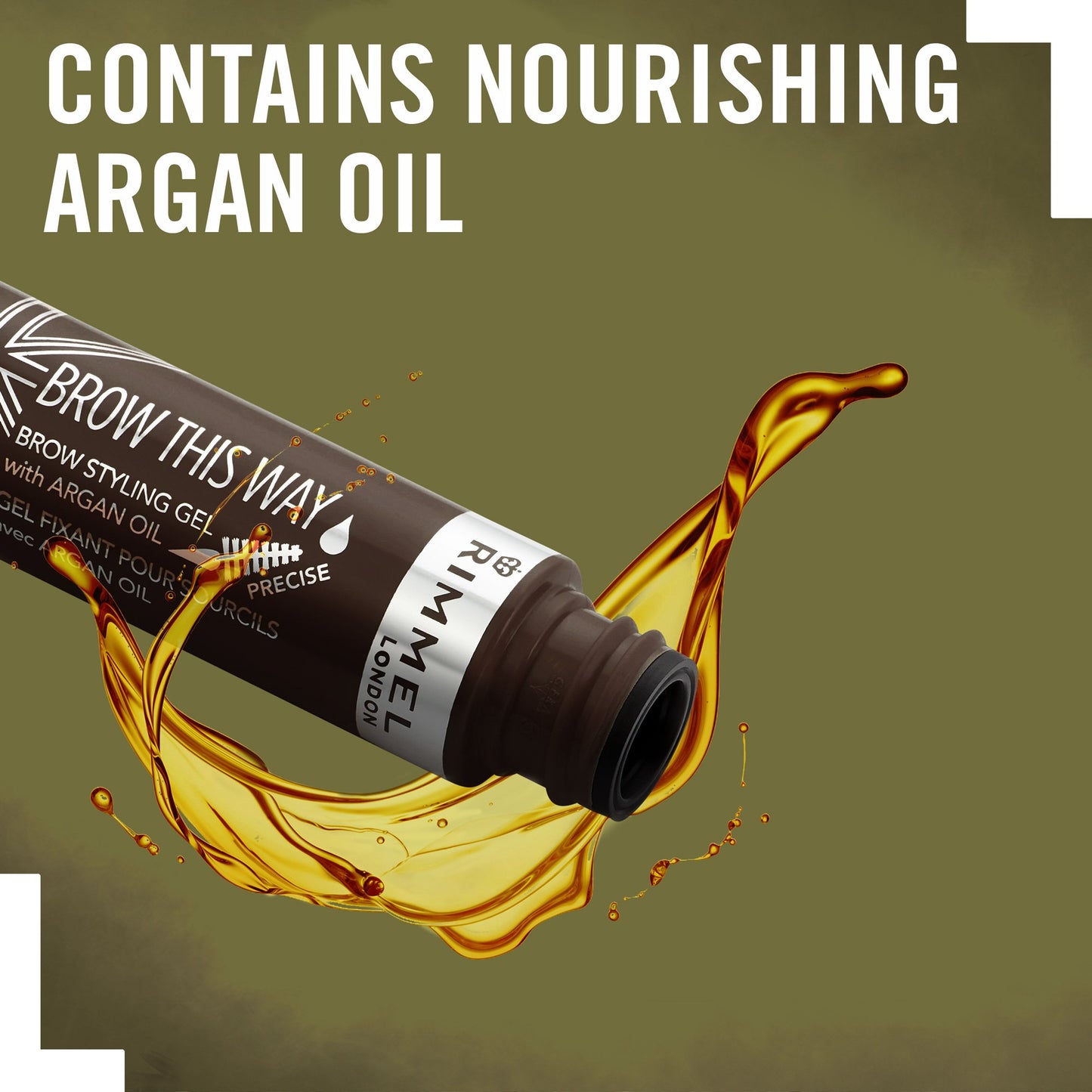 Rimmel London Brow This Way Brow Styling Gel with Argan Oil, Tames and Sets Brows, Dark Brown, 5 ml