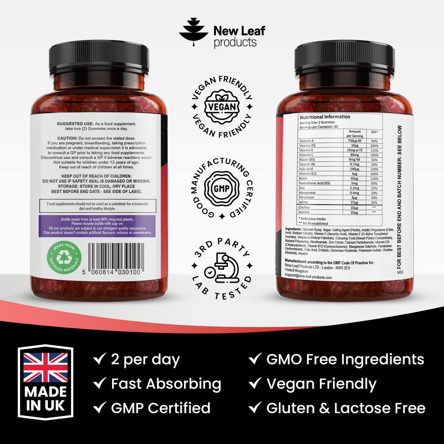 Chewable Vegan Multivitamin Gummies - Non Sugar Coated, Gluten Free, Non-GMO Multivitamins for Men and Woman - Fortified with Vitamins C A D E B Biotin, Folate, & Zinc