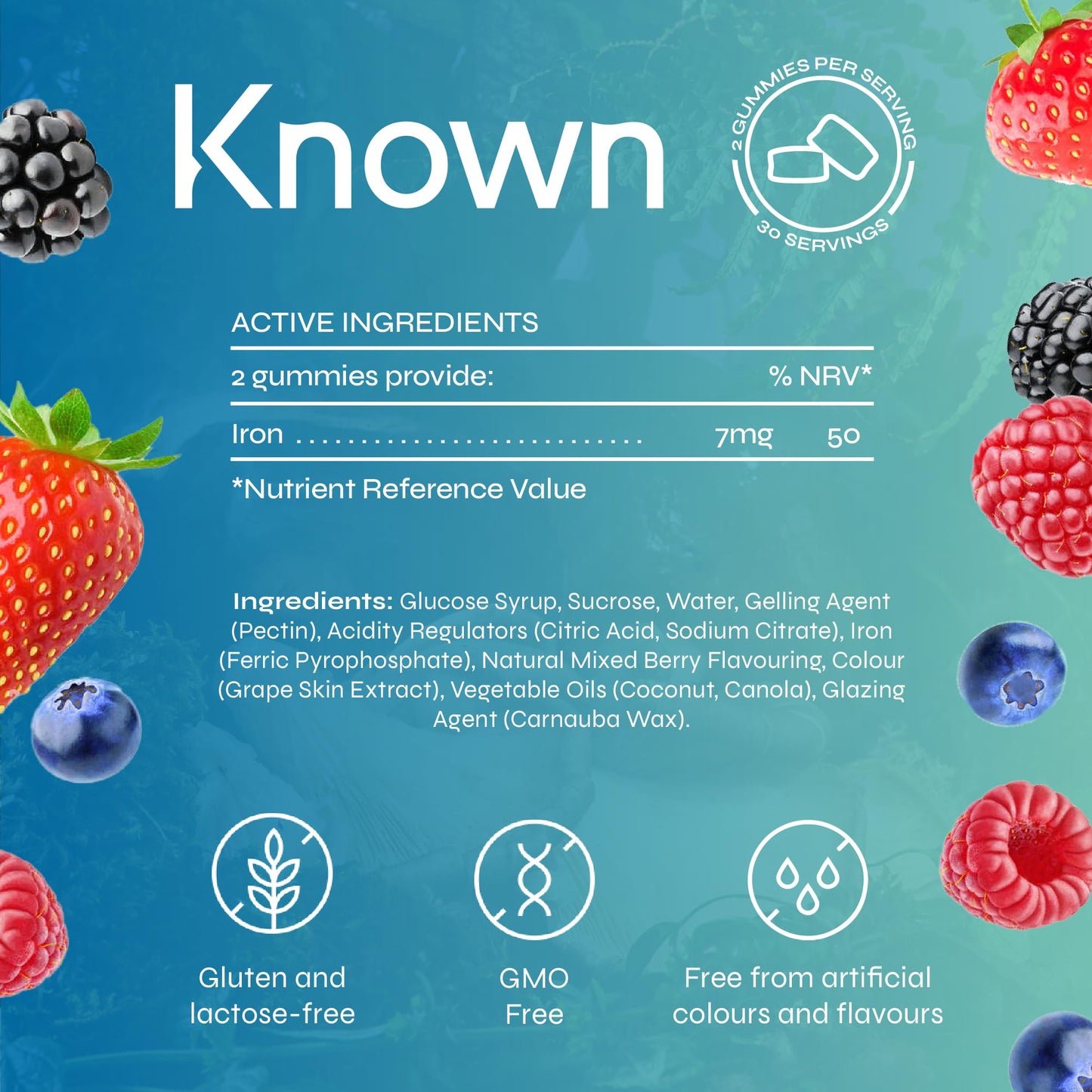 Tasty Vegan 7mg Iron Gummies by Known Nutrition, 60 Two-a-Day Gummies (One Month’s Supply), Healthy Cognitive Function, Boost Metabolism Energy Levels, Chewable Mixed Berry-Flavoured (1 Bottle)