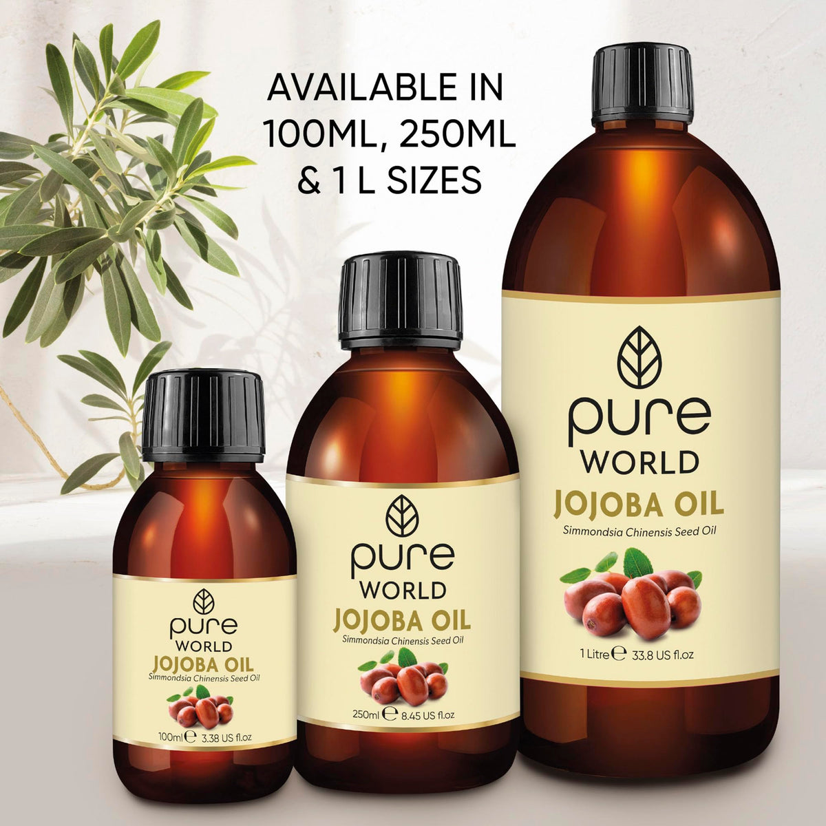 Pure World Natural Jojoba Oil 100% Pure and Undiluted 100ml. Cold and Freshly Pressed Premium Quality Jojoba Oil – Skin, Nails, Body and Face