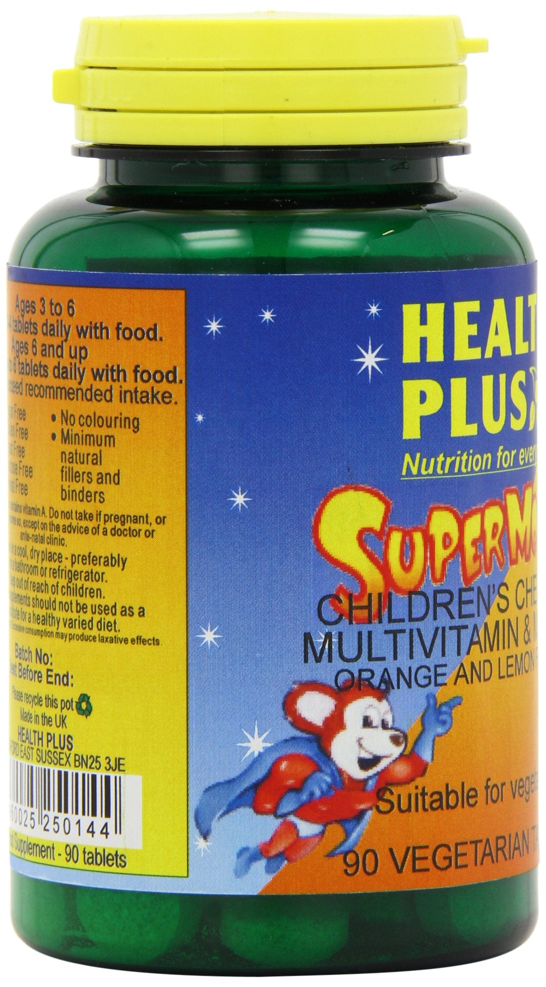 Health Plus Supermouse - Orange and Lemon Flavour Children's Chewable Multivitamin Supplement - 90 Tablets