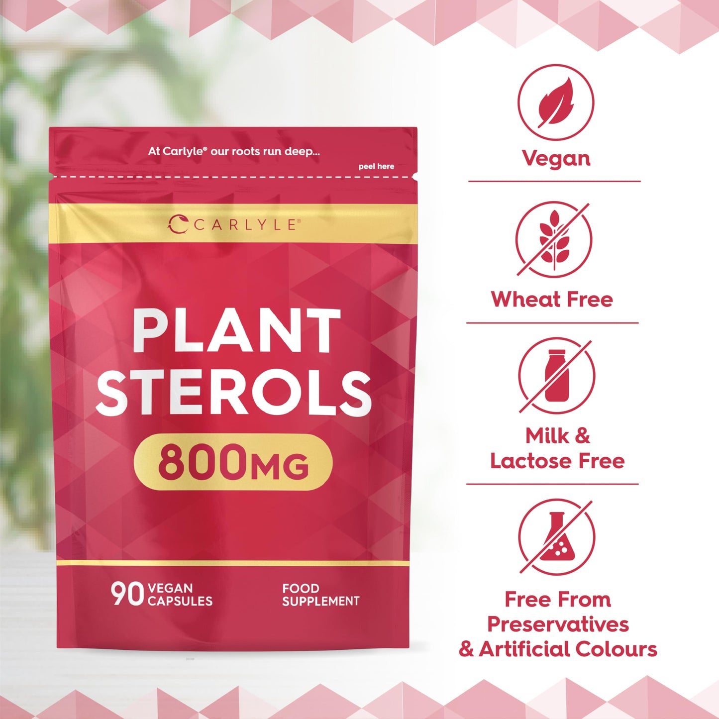 Plant Sterols 800mg | 90 Capsules | High Strength Supplement with Beta-Sitosterol | Vegan and Vegetarian | No Artificial Preservatives | by Carlyle