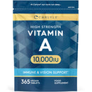Vitamin A 10000 IU | 365 Tablets | Vitamin A as Retinol Acetate | High Strength | One Years Supply | Vegan and Vegatarian | by Carlyle