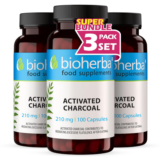 Activated Charcoal 210 mg – 200 Capsules Natural Detoxifying Supplement for Digestive Support and Bloating Relief by BIOHERBA