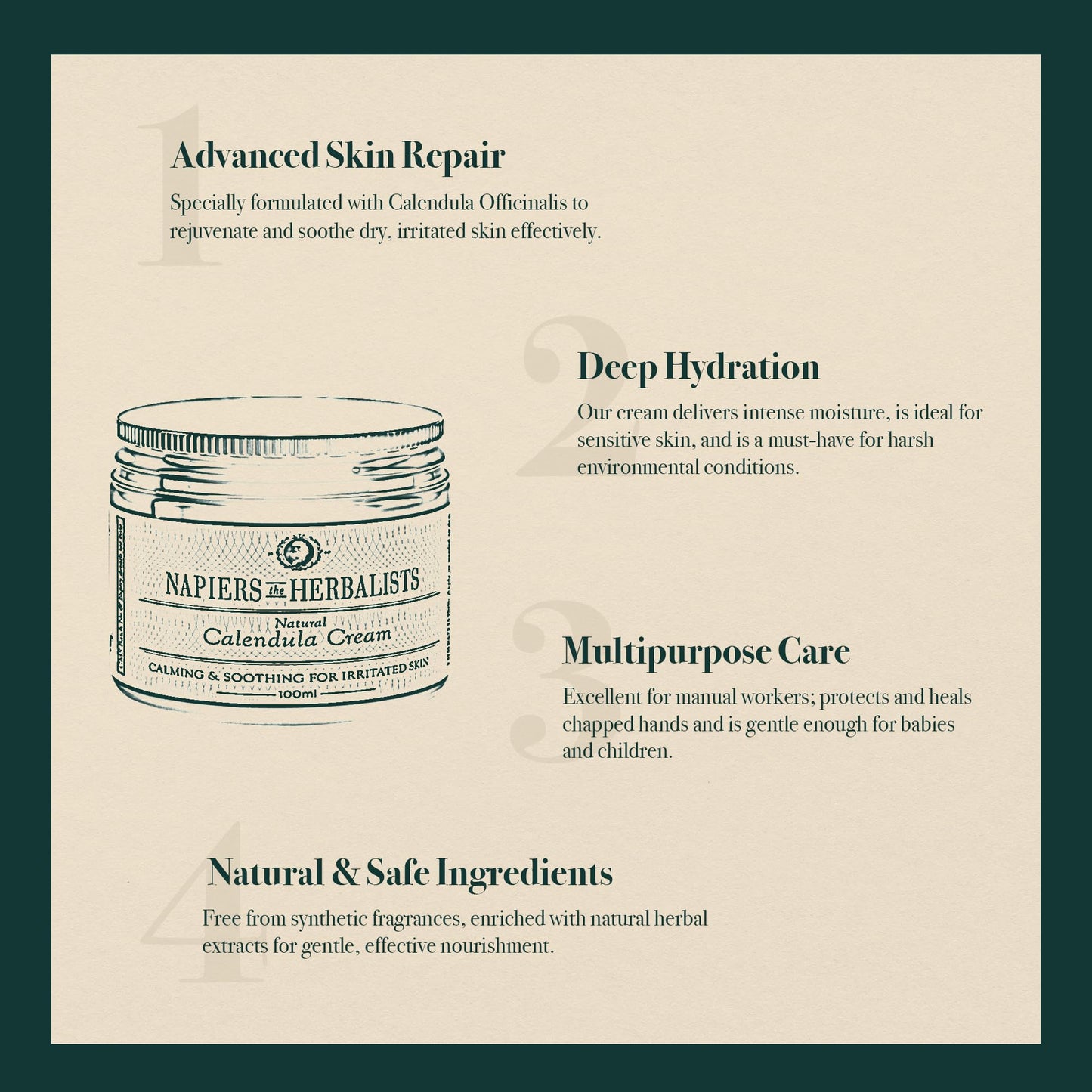 Napiers Calendula Flower Skin Cream - Natural & Gentle Moisturiser for Face and Body - Soothes Dry, Irritated Skin - 100ml
