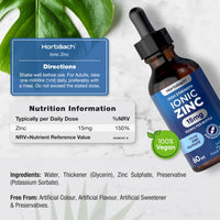 Ionic Zinc Liquid | High Strength 15mg Zinc Supplement from Zinc Sulphate | 900mg Per Bottle - 60ml Liquid Drops | Suitable for Vegetarians & Vegans | by Horbaach