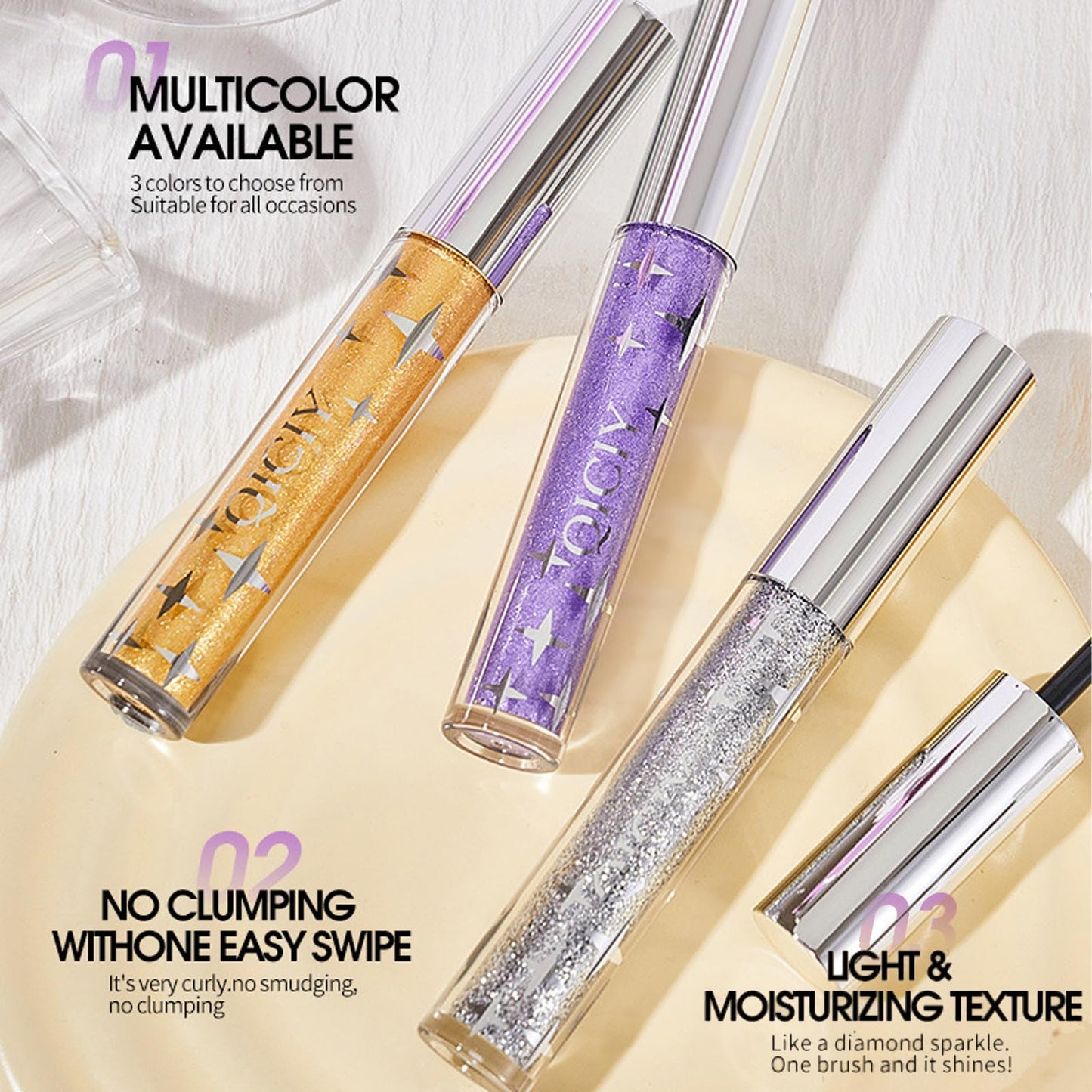 RUICHING Glitter Mascara, Purple Mascara Eye Glitter for Eyelashes, Diamond Shiny Colored Mascara, Long Lasting Smudgeproof Waterproof Sparkling Mascara Eye Make-Up Gift for Women