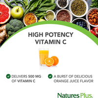 Nature's Plus NaturesPlus Orange Juice Chewable Vitamin C 500 mg - Immune, Skin, Collagen, Antioxidant, Bone, Cartilage Support - Gluten Free, Vegan, 90 Chewable Tablets