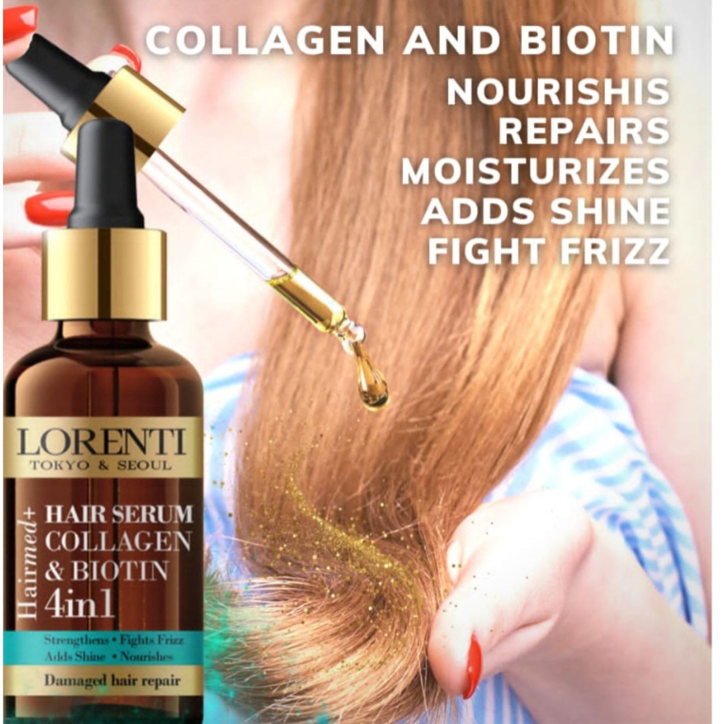 Lorenti Hair Serum Collagen Biotin 4 in 1 | Nourish & Thickening Oil | Damage Hair Repair Unisex 50ml