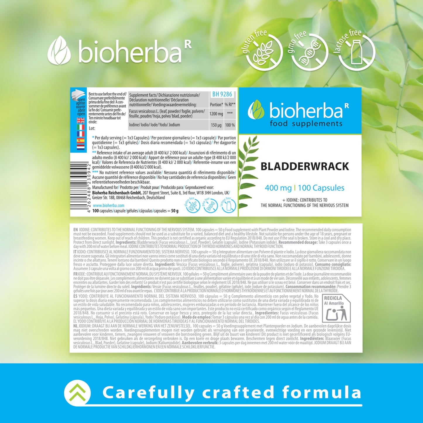 BIOHERBA BLADDERWRACK 400mg, 300 Capsules - Dive into Wellness with Bladder Wrack Powder in caps. Harness The Ocean's Power for Your Vitality
