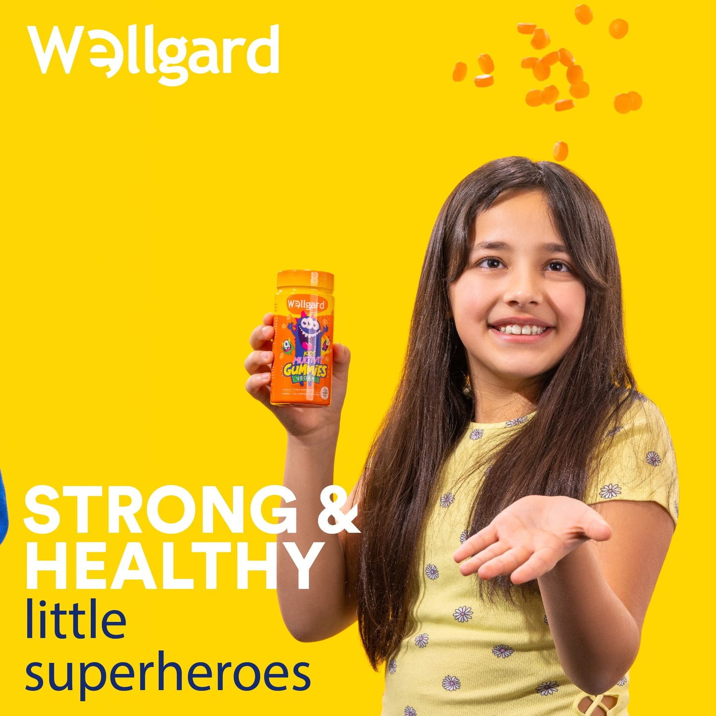 Wellgard Vegan Childrens Vitamins, Kids Multivitamin Gummies - Kids Vitamins Multivitamins, 60 Gummies, Orange Flavour