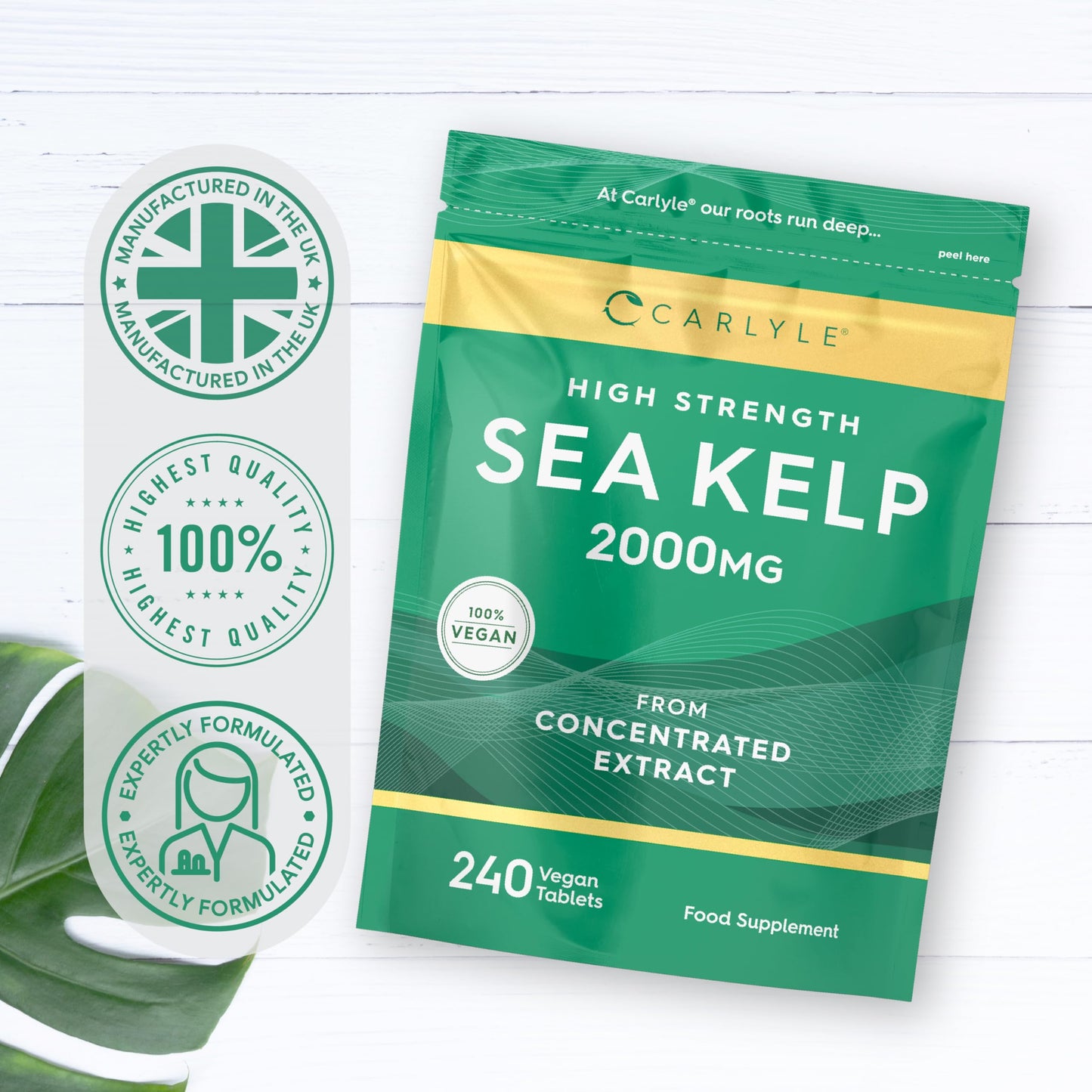 Sea Kelp Tablets 2000mg | 240 Vegan Tablets | High Strength Sea Kelp Supplements for Men & Women | by Carlyle