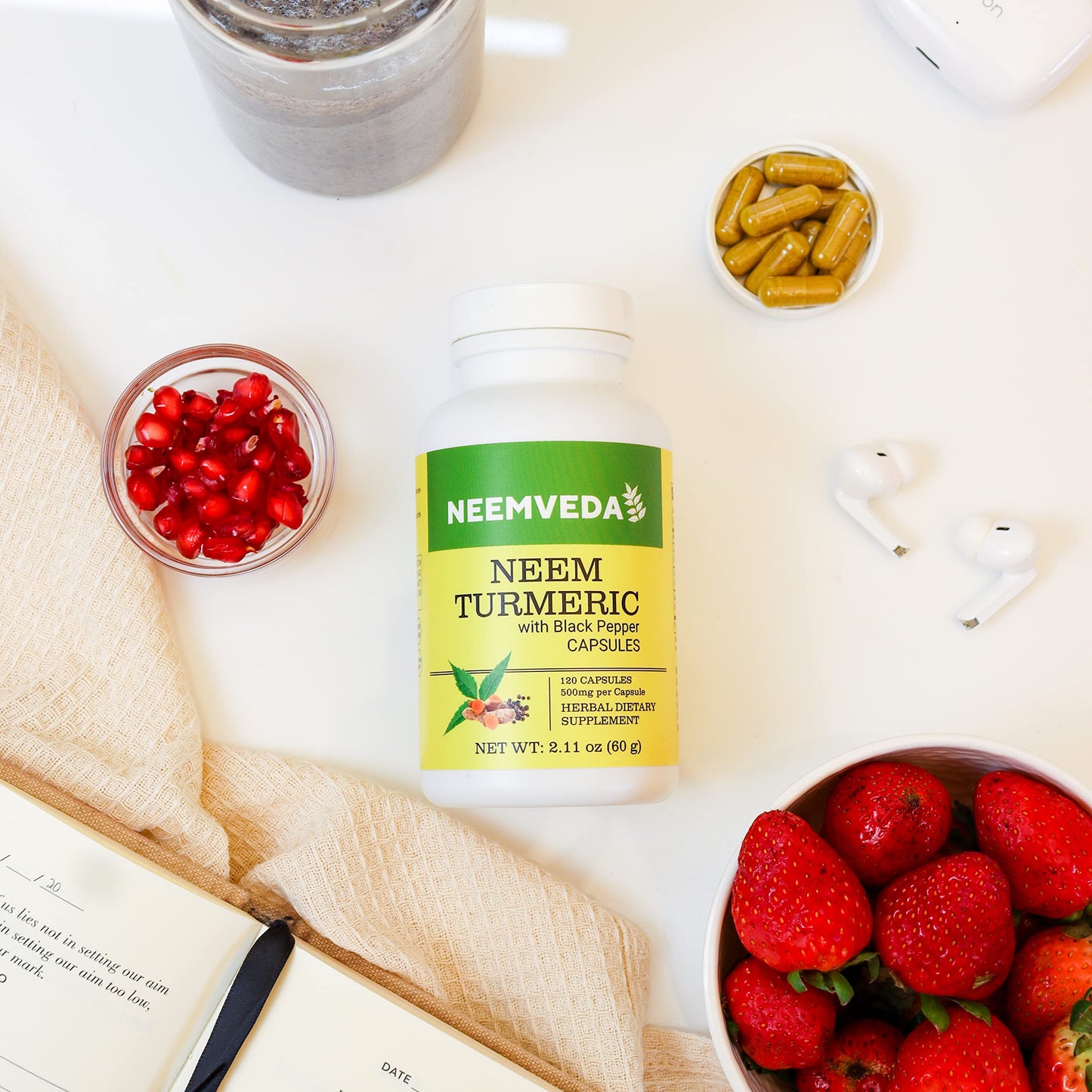 Neemveda Neem Turmeric Capsules with Black Pepper 120 Veg Capsules (Detox, Eczema, Skin Supplement)
