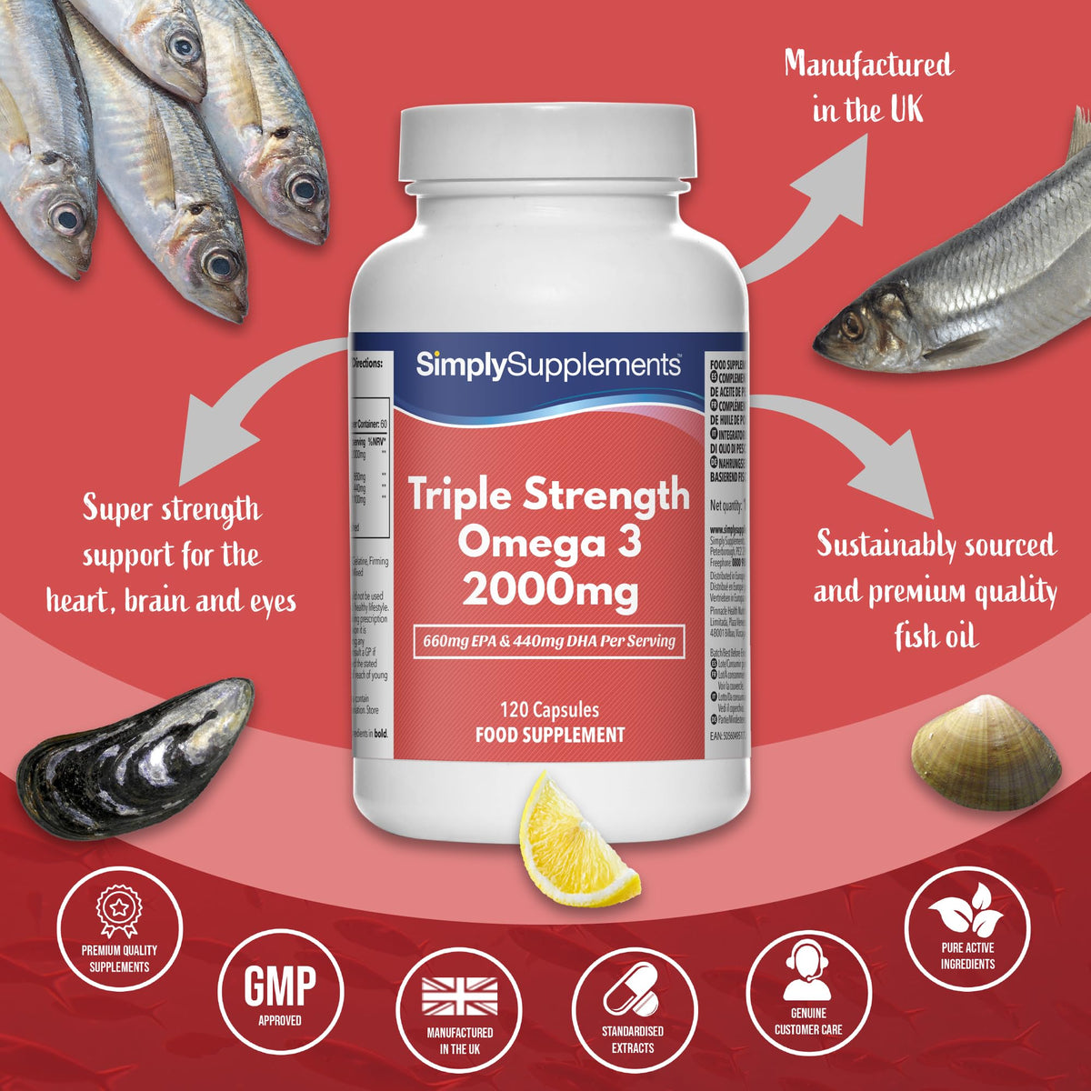 SimplySupplements Omega 3 Fish Oil 2000mg | 120 Capsules | 660mg EPA & 440mg DHA Per Serving