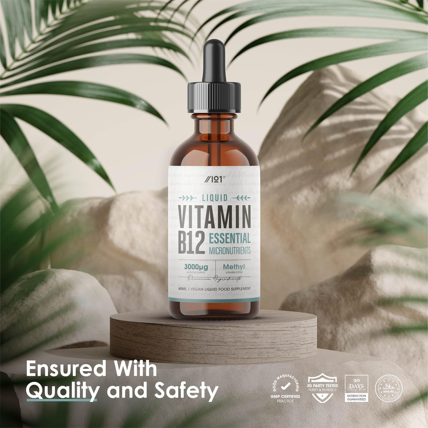 ALPHA01 Vitamin B12 Liquid Drops 3000mcg - 60ml (2 Months Supply) - High Strength Methylcobalamin Supplement - Vegan & Vegetarian Friendly - by Alpha01