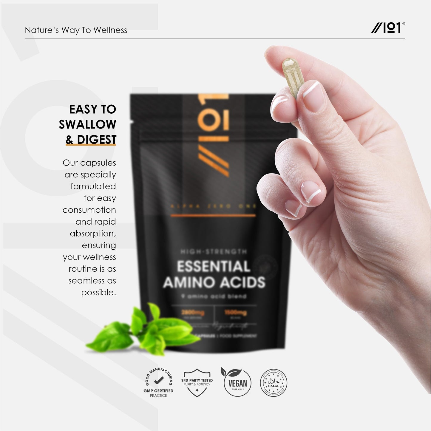 ALPHA01 Essential Amino Acids 2800mg with BioPerine® – 180 Vegan Capsules – All 9 EAA Amino Acids with All 3 BCAA's Plus 6 More EAAs to Build and Repair Muscle - by Alpha01