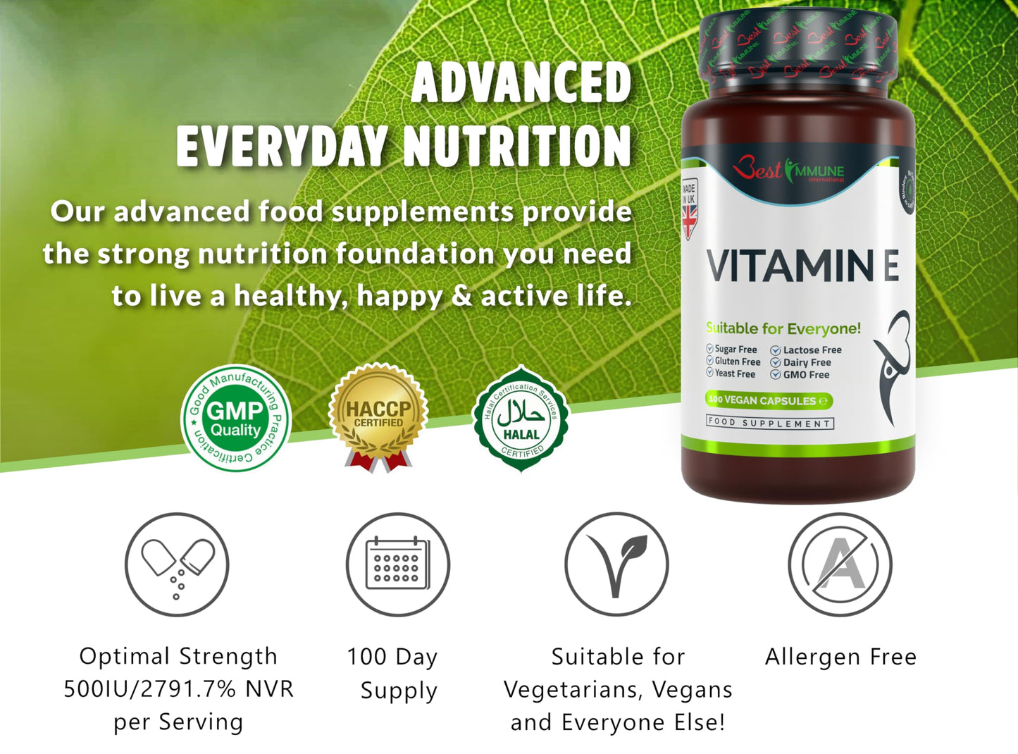 100% Natural Vitamin E 500iu Improved Formula Premium Natural Product Ideal Strength 100 Vegan Capsules Highest bioavailability
