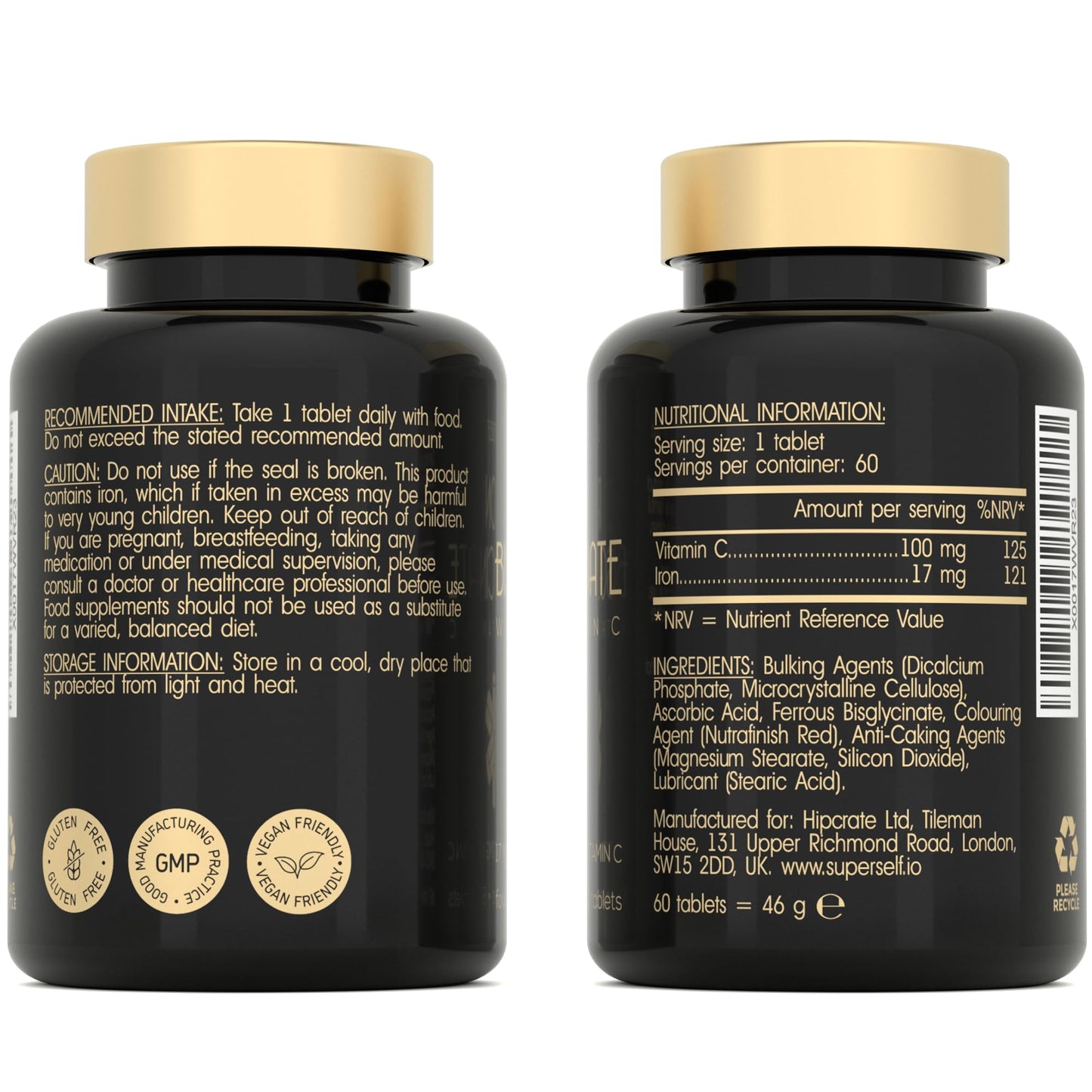SuperSelf Gentle Iron Tablets 17mg - High Strength Iron Supplements for Women & Men with Vitamin C - Ferrous Iron Bisglycinate for High Absorption - 60 Vegan Tablets - Energy Tablets for Tiredness and Fatigue
