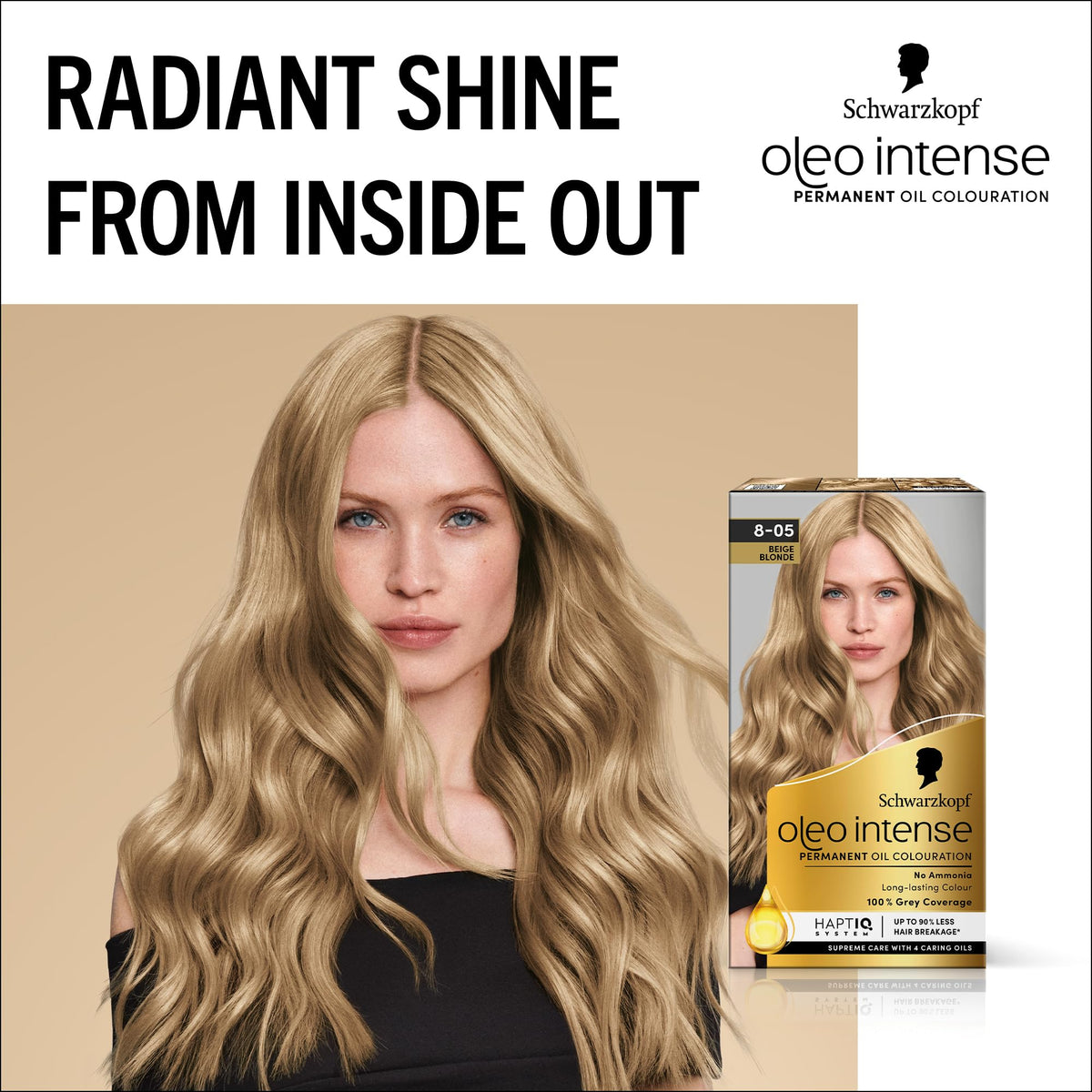 Schwarzkopf Oleo Intense Permanent Oil Colour 8-05 Beige Blonde Hair Dye, Perfect Grey Coverage, Conditioner with HaptIQ System, Long-Lasting Colour, Ammonia Free Hair Dye