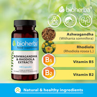 Ashwagandha Rhodiola Supplement by BIOHERBA - 100 High-Potency Capsules for Stress Relief and Sleep Support for Adults