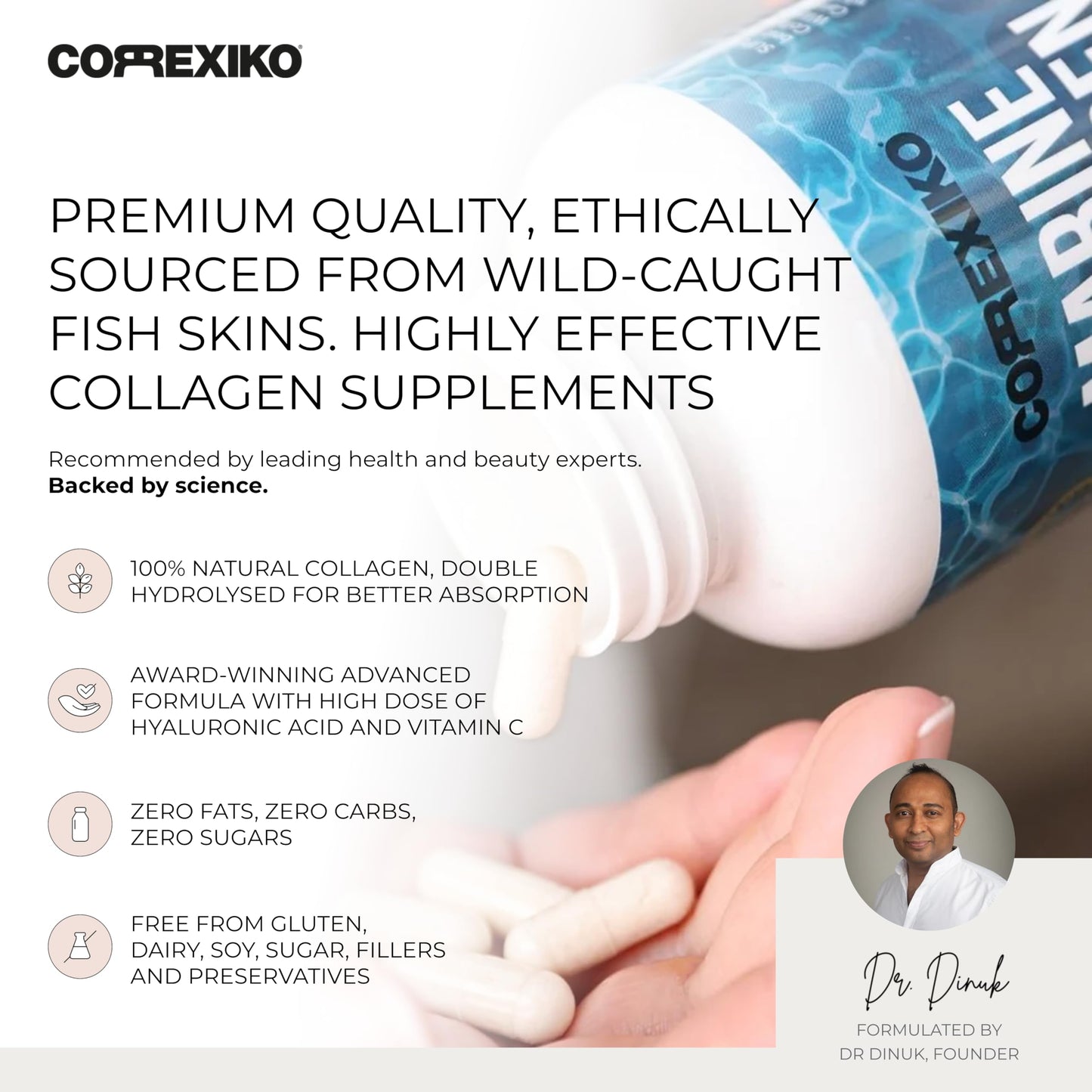 CORREXIKO Marine Collagen Capsules & Ultra Omega 3 Supplement Bundle - 2000mg Hydrolysed Collagen Peptides with Vitamins - High Strength Omega 3 Capsules - for Hair, Skin & Nails - 30 Day Supply