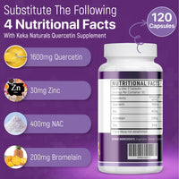 Quercetin with Bromelain, NAC and Zinc - Powerful Quercetin Blend - 2230mg per Serving - Immune & Respiratory Support - Non-GMO, Gluten-Free, Vegan - 120 Veggie Caps