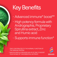 Elements Winter Rescue - Immune Boost Supplement with Zinc, Humic Acid, Spirulina Extract and Andrographis for Rapid Immune Support and Winter Wellness, Non-GMO, Gluten Free, 30 Tablets