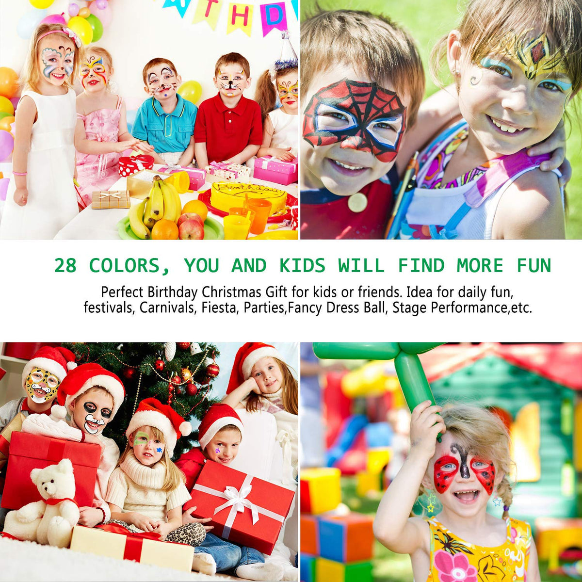 URAQT Face Paint Crayons, 28 Colors Face Body Crayons, Non-toxic Safety Body Painting Kit for Kids Easter Halloween Makeup, Christmas Party or Cosplay