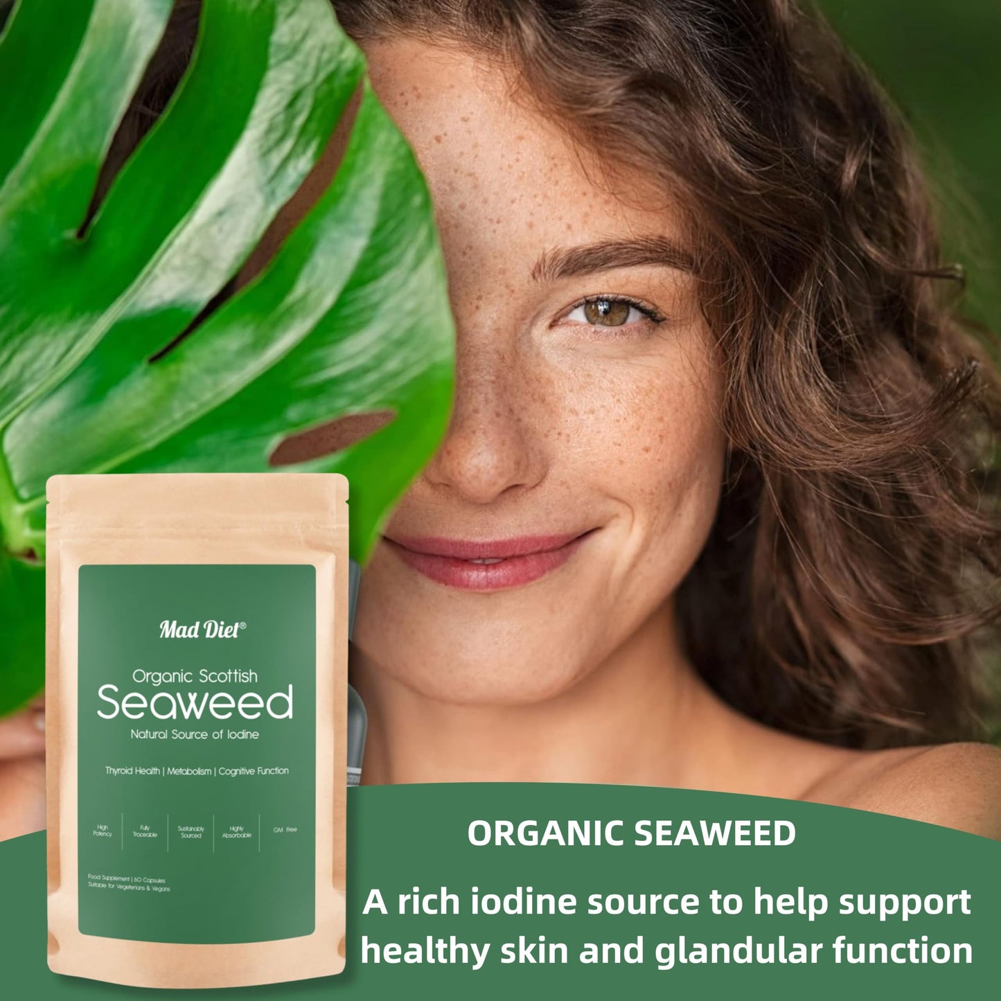 Mad Diet Organic Scottish Seaweed | Health Support | Natural Source of Iodine | Sustainably Sourced | Zero Additives | 60 Capsules –2 Month Supply | Suitable for Vegans