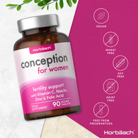 Conception Vitamins for Women | 400µg Folic Acid with Vitamin C, Iron & Zinc | 90 Vegan Tablets | Pregnancy & Fertility Support | by Horbaach