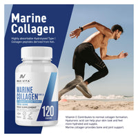Marine Collagen Type 1 2400mg - 120 Capsules Supplement with Hyaluronic Acid and Vitamin C - High Strength Premium Hydrolysed Collagen Peptides Powder for Healthy Skin Bones & Joints Support