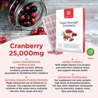 Healthspan Cranberry 25,000mg | 60 Capsules | Immune Health | 40mg Vitamin C | Equivalent to 25,000mg of Whole Fresh Cranberries | Vegan