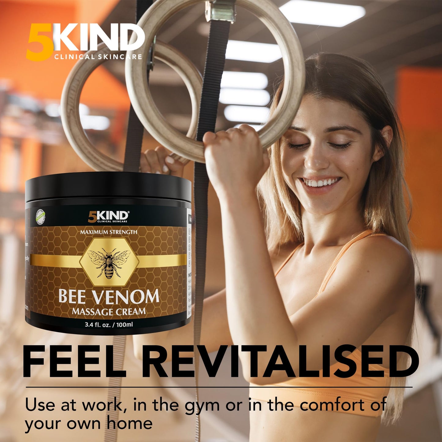 5KIND CLINICAL SKINCARE 5kind Bee Venom Cream UK Maximum Strength 100ml - Bee Venom Comprehensive Cream - Naturally Massage Joints & Muscles, Lower Back, Knee, Neck, Shoulder, Hip & Feet - Responsibly Sourced
