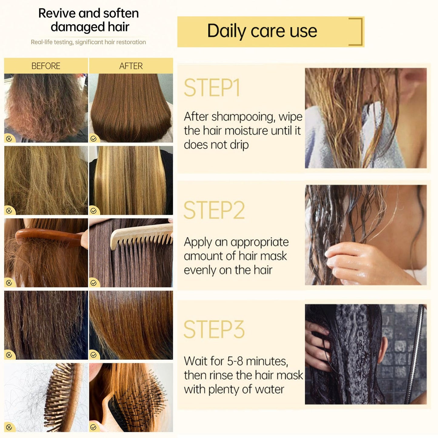 QEUTKEZS Advanced Keratin Hair Mask - Professional Repair Treatment for Hot Dyeing Damaged Hair, Instantly Smooths Frizz, 2.47 Oz