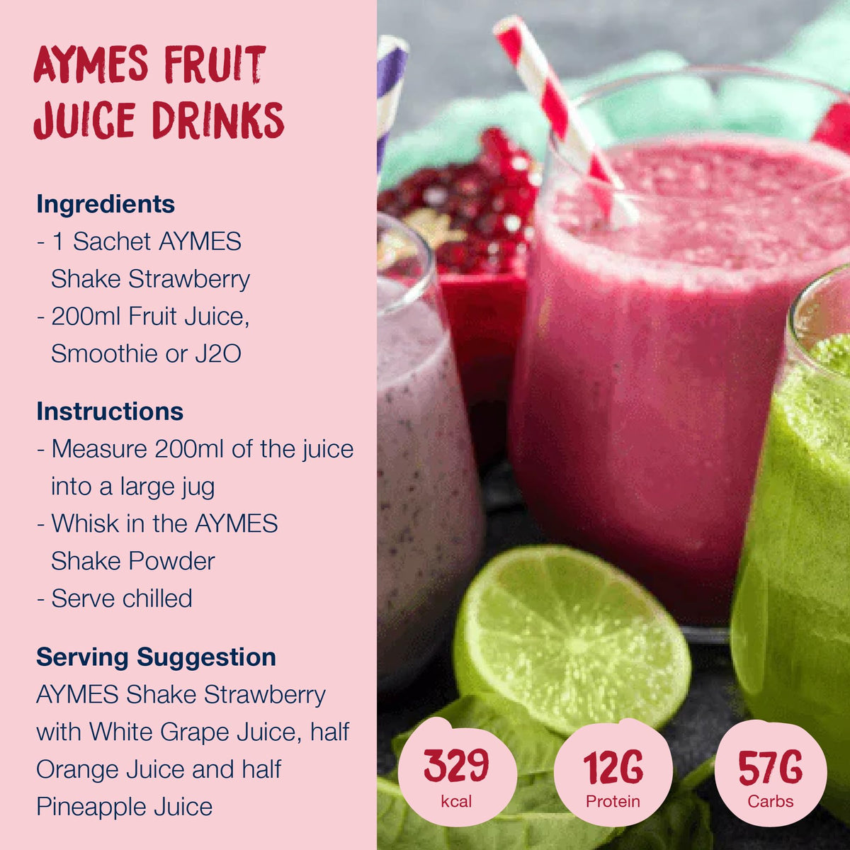 AYMES - High Protein Nutritional Powder Shakes - Strawberry - 7 Servings - Milkshake-Style Drink Mix - Gluten Free, Vegetarian, Halal & Kosher Suitable - For Ages 3+ and Adults